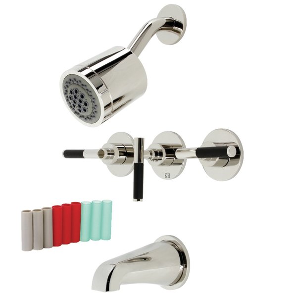 Kingston Brass Three-Handle Tub and Shower Faucet, Polished Nickel KBX8136CKL